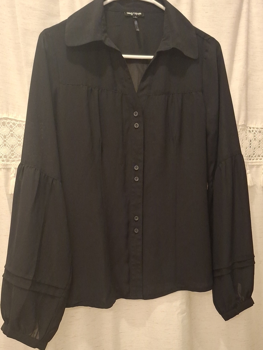 City Chic Black Button-Front Puff Sleeve Blouse